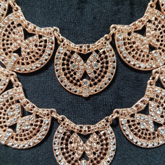 INC Women's Gold Tone Rhinestone Statement Dangle Bib Necklace - Picture 3 of 7